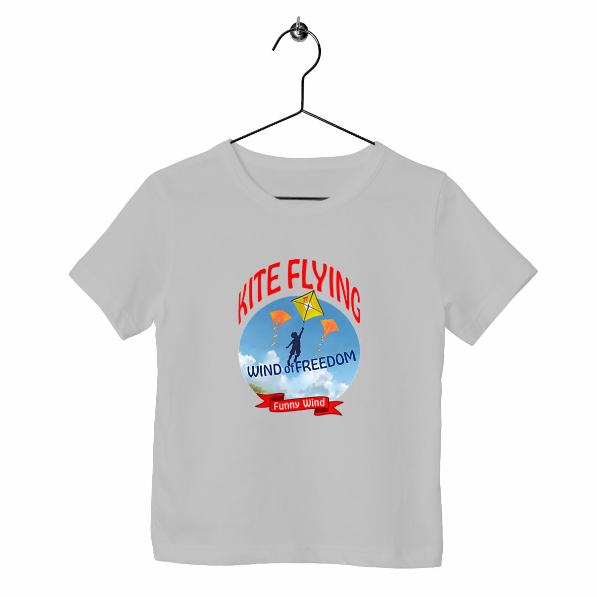 T-shirt Kite flying enfant - face_gris